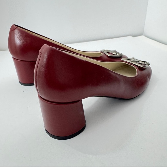 Amalfi by Rangoni Women Leather Block Heel Pumps Size 7 Burgundy Casul Comfy